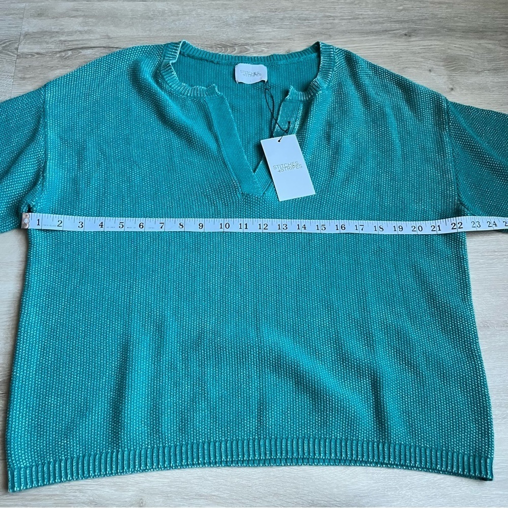STITCHES & STRIPES NWT V Neck Pullover Knit Sweater Washed Green SZ L Cotton - Picture 5 of 7